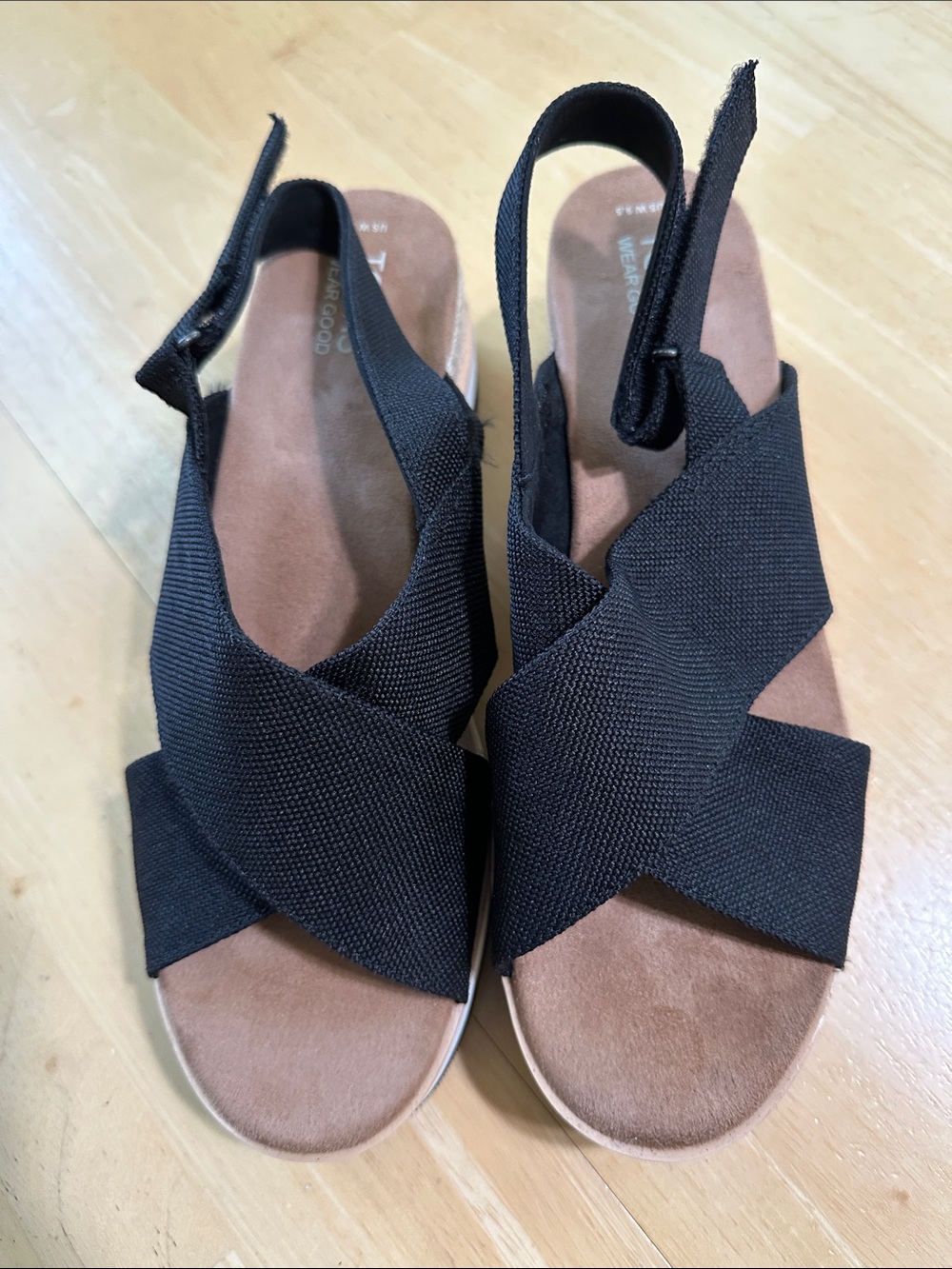 Toms Black Crisscross Slingback Sandals with Tan Footbed